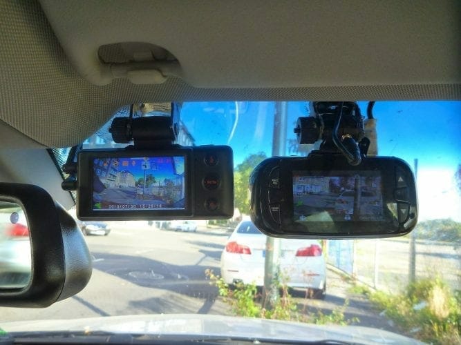 two dash cams in car