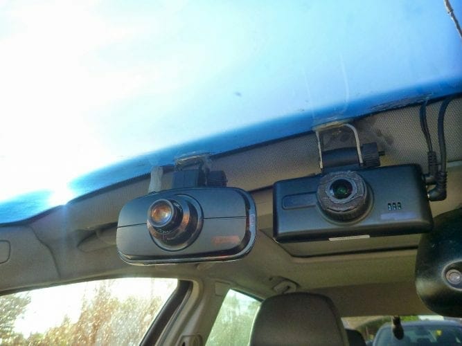 a pair of installed dash cams