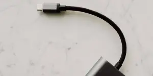 USB cord attached to a power bank