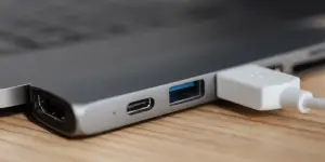 USB cord connected to a laptop