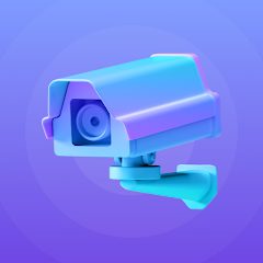 surveillance camera in a blue purple background lighting