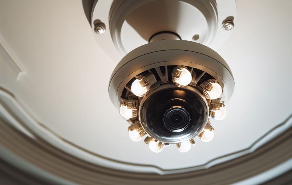 Hidden camera in a ceiling light fixture